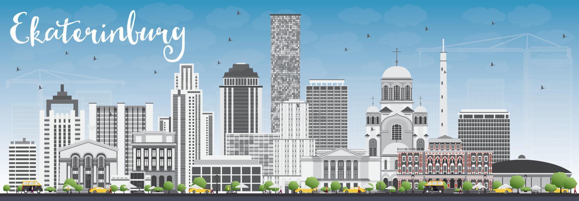 Ekaterinburg Skyline with Gray Buildings and Blue Sky. vector