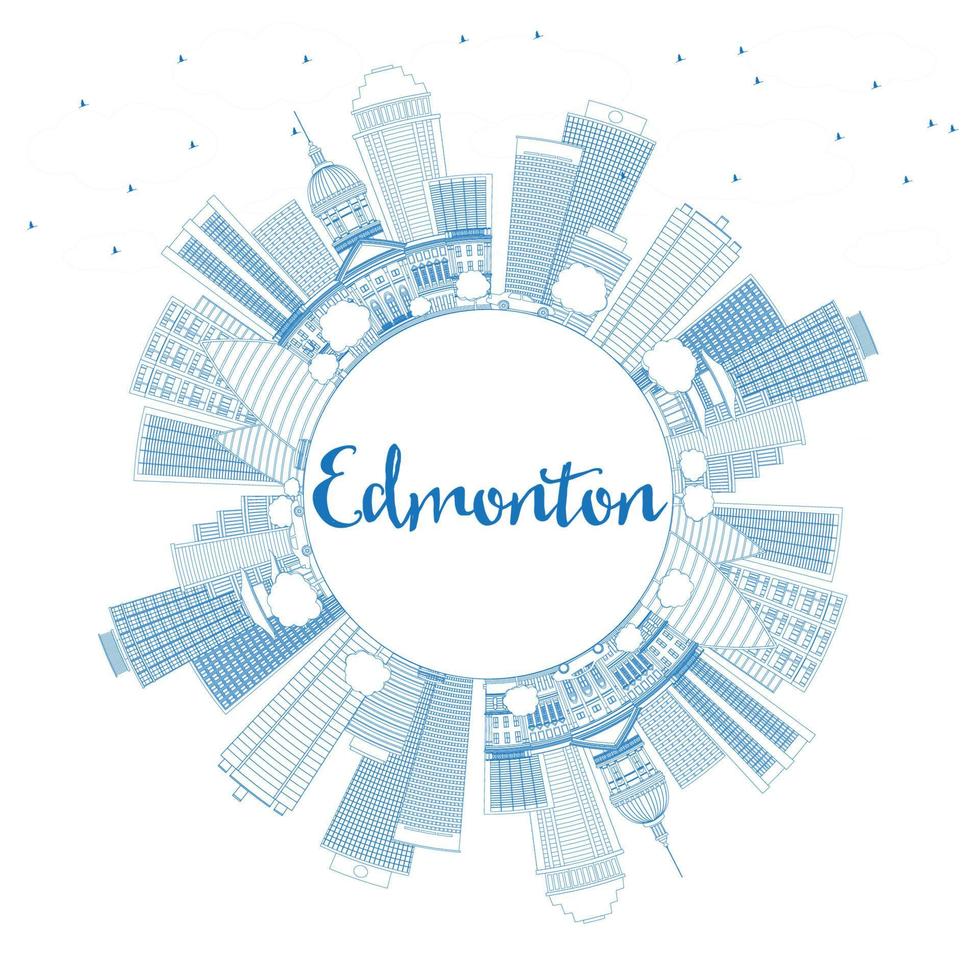 Outline Edmonton Skyline with Blue Buildings and Copy Space. vector