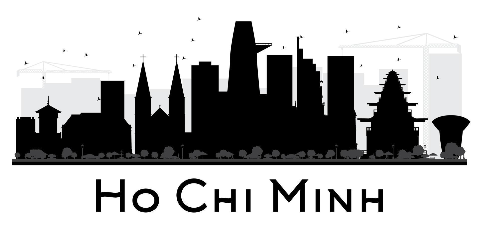 Ho Chi Minh City skyline black and white silhouette. vector