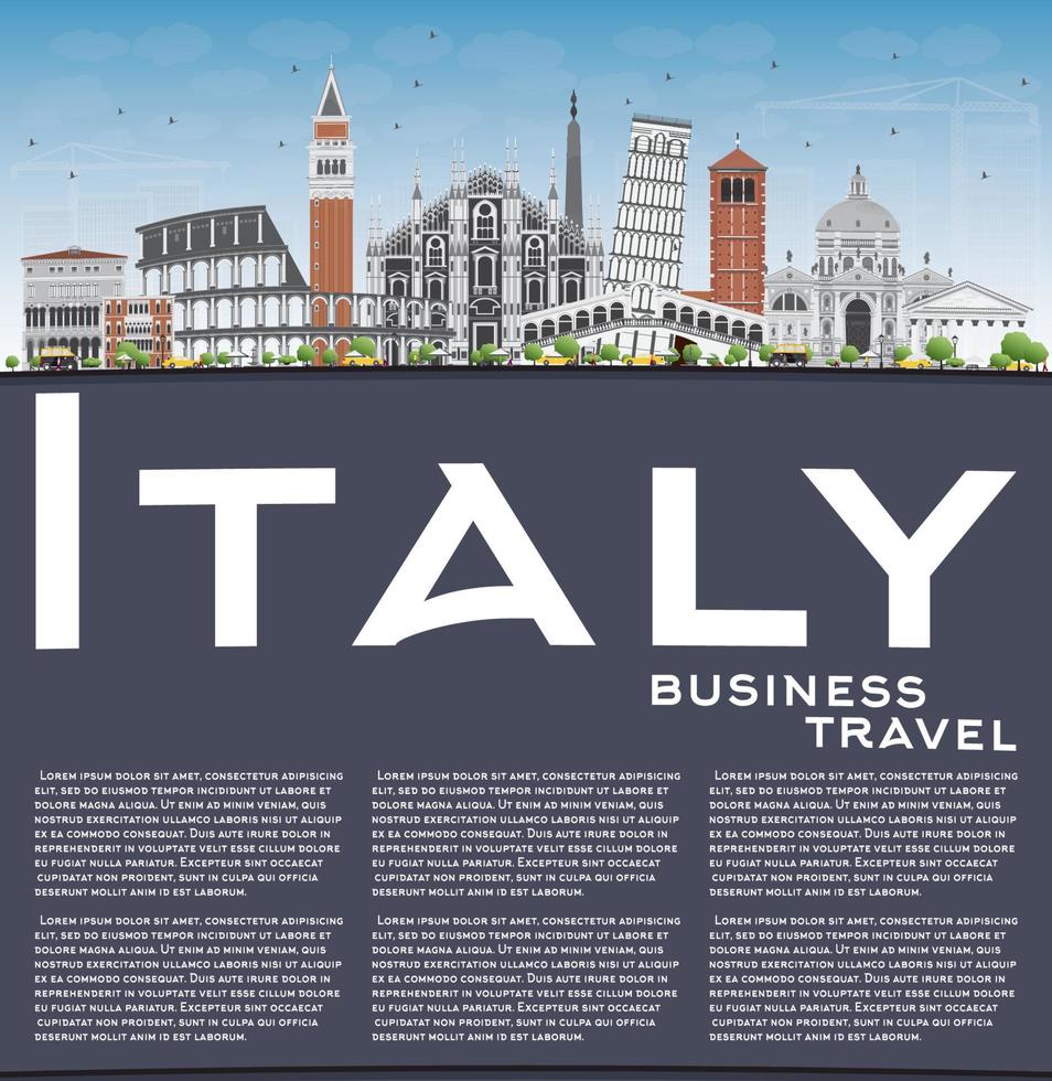 Italy Skyline with Landmarks and Copy Space. vector