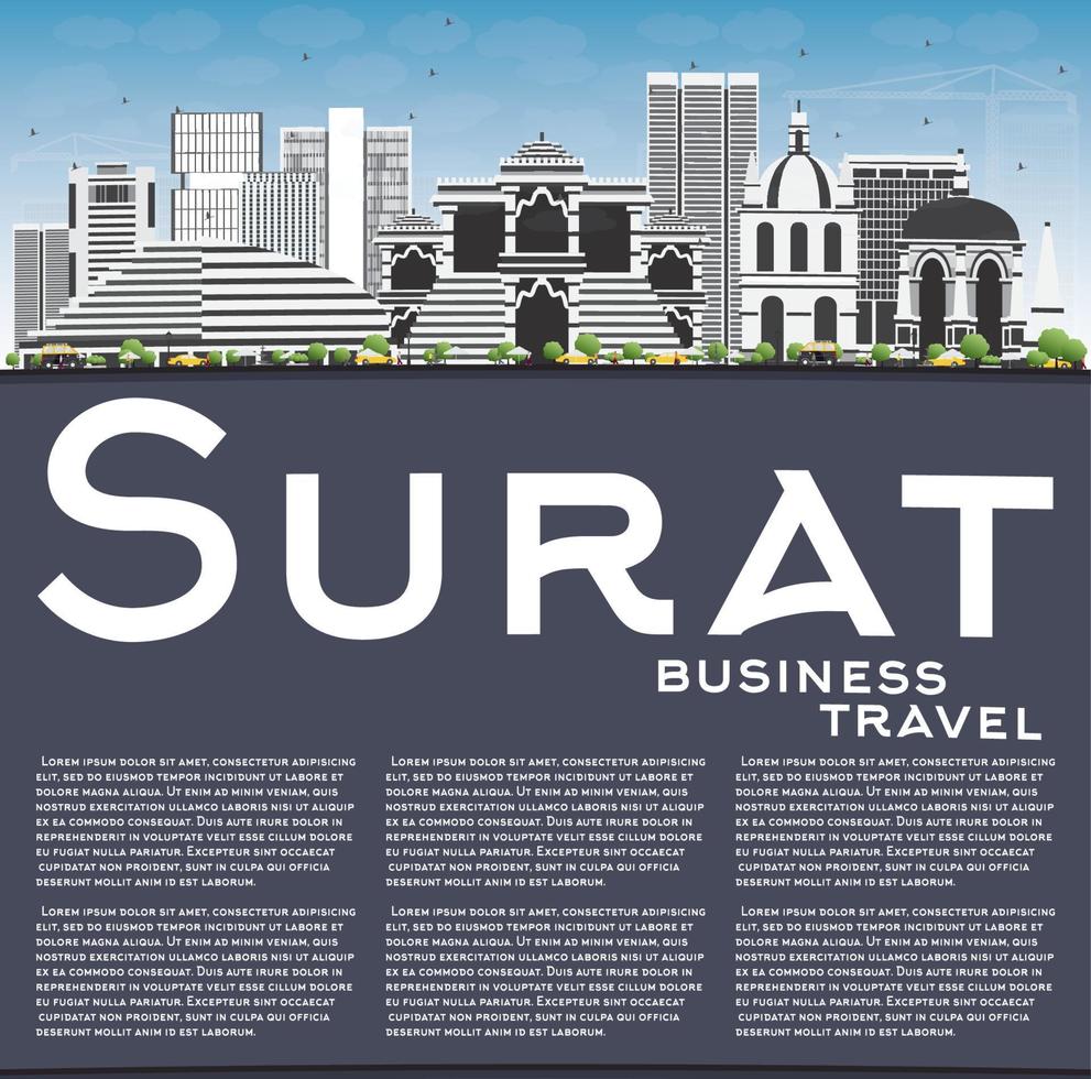 Surat Skyline with Gray Buildings, Blue Sky and Copy Space. vector