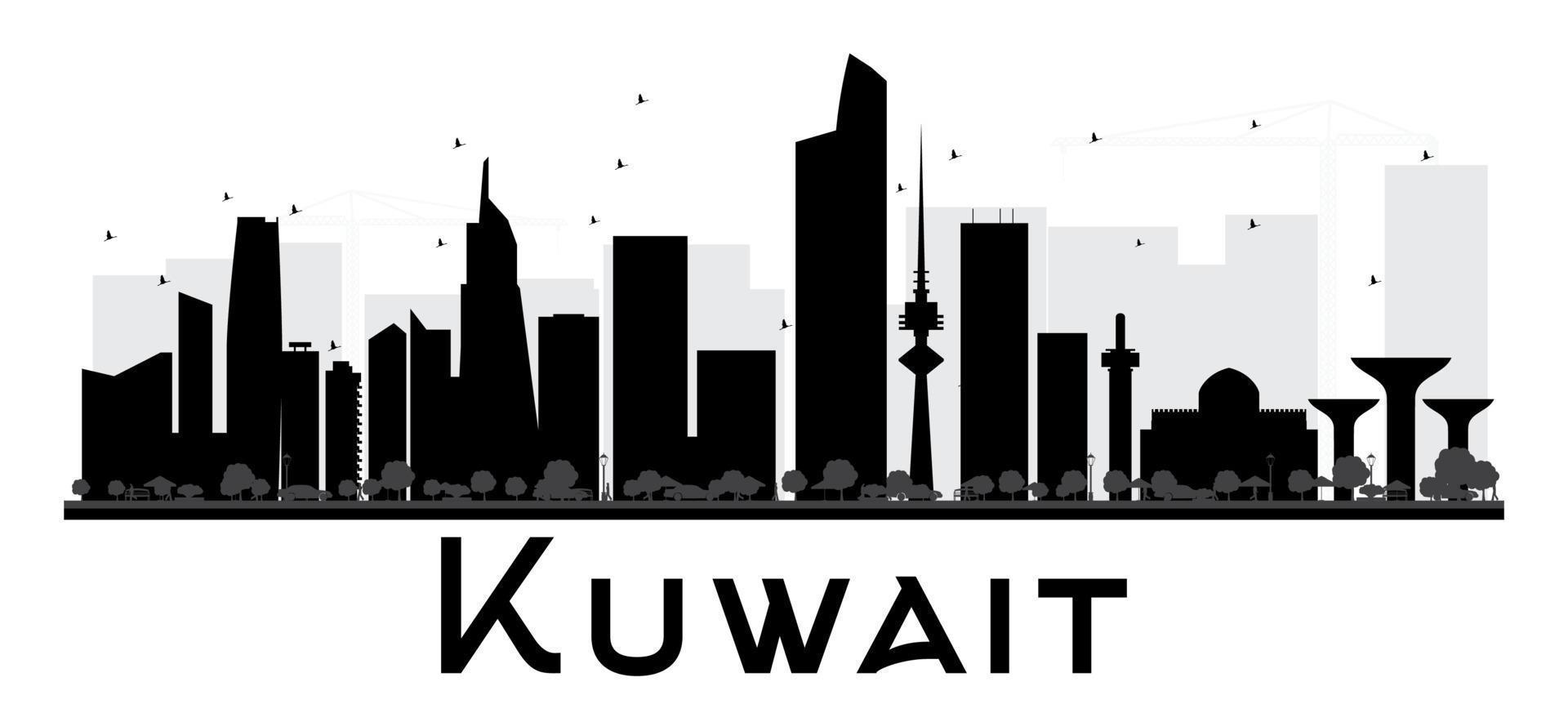 Kuwait City skyline black and white silhouette. vector