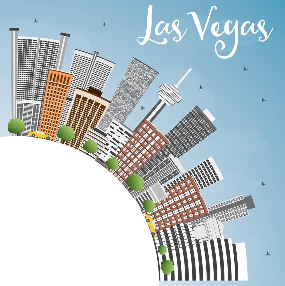 el horizonte de las vegas con edificios grises, cielo azul y espacio para copiar. vector