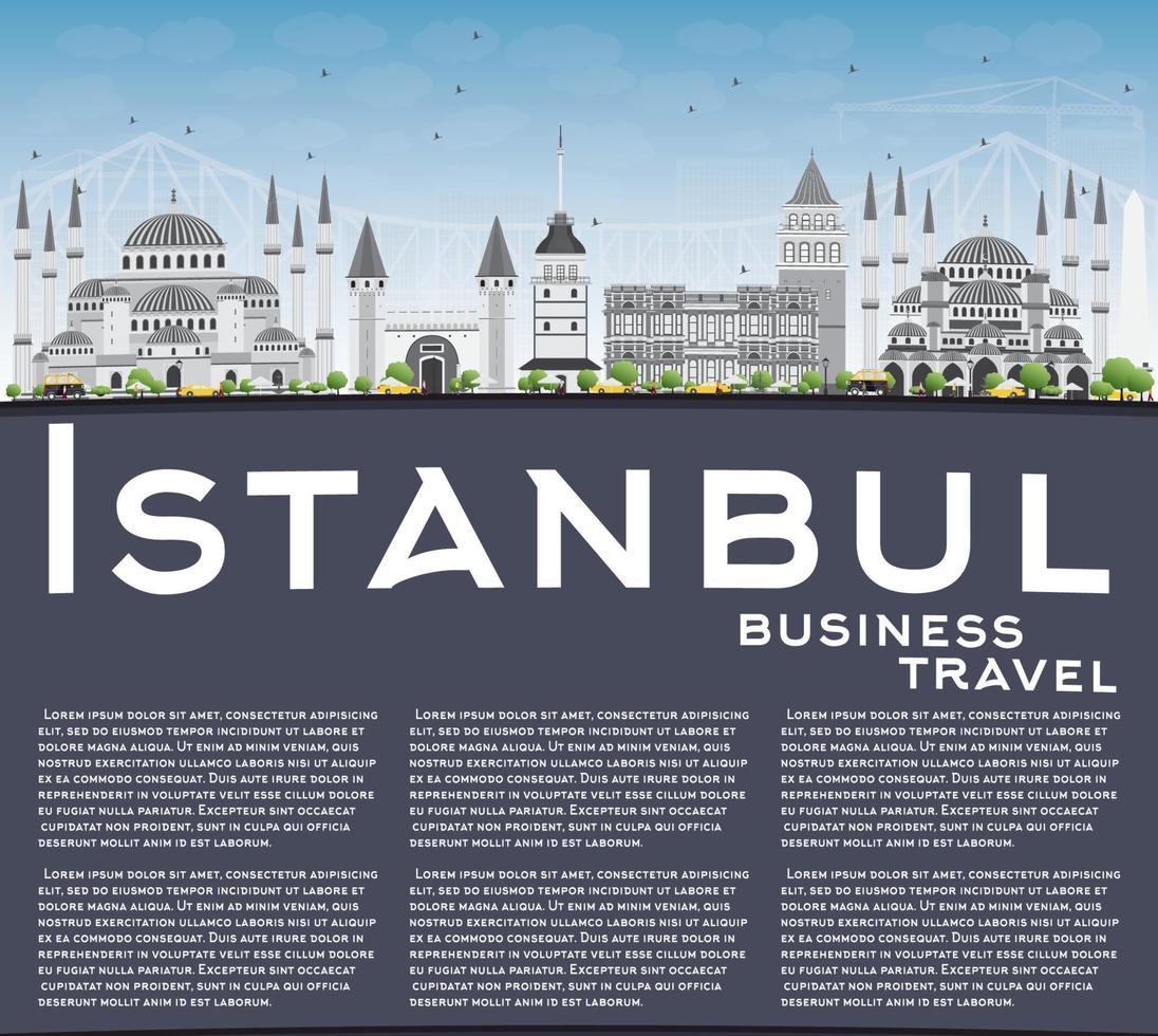 Istanbul Skyline with Gray Landmarks, Blue Sky and Copy Space. vector