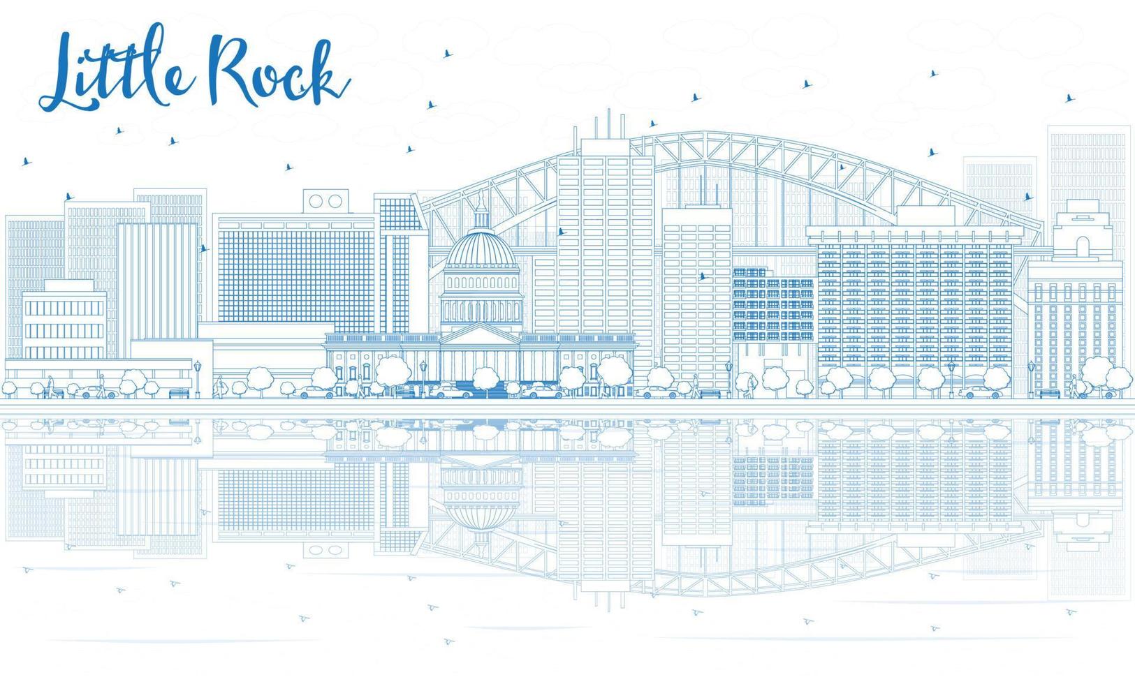 Outline Little Rock skyline with blue buildings and reflections. vector