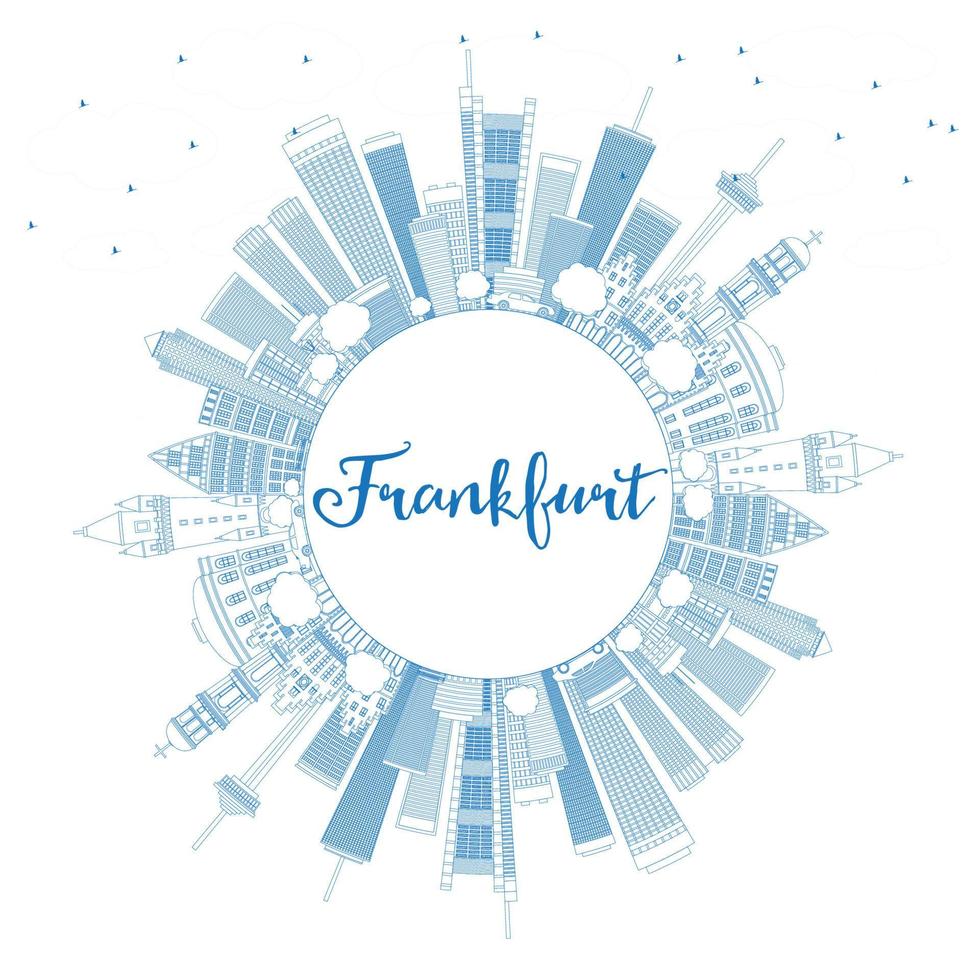 Outline Frankfurt Skyline with Blue Buildings and Copy Space. vector