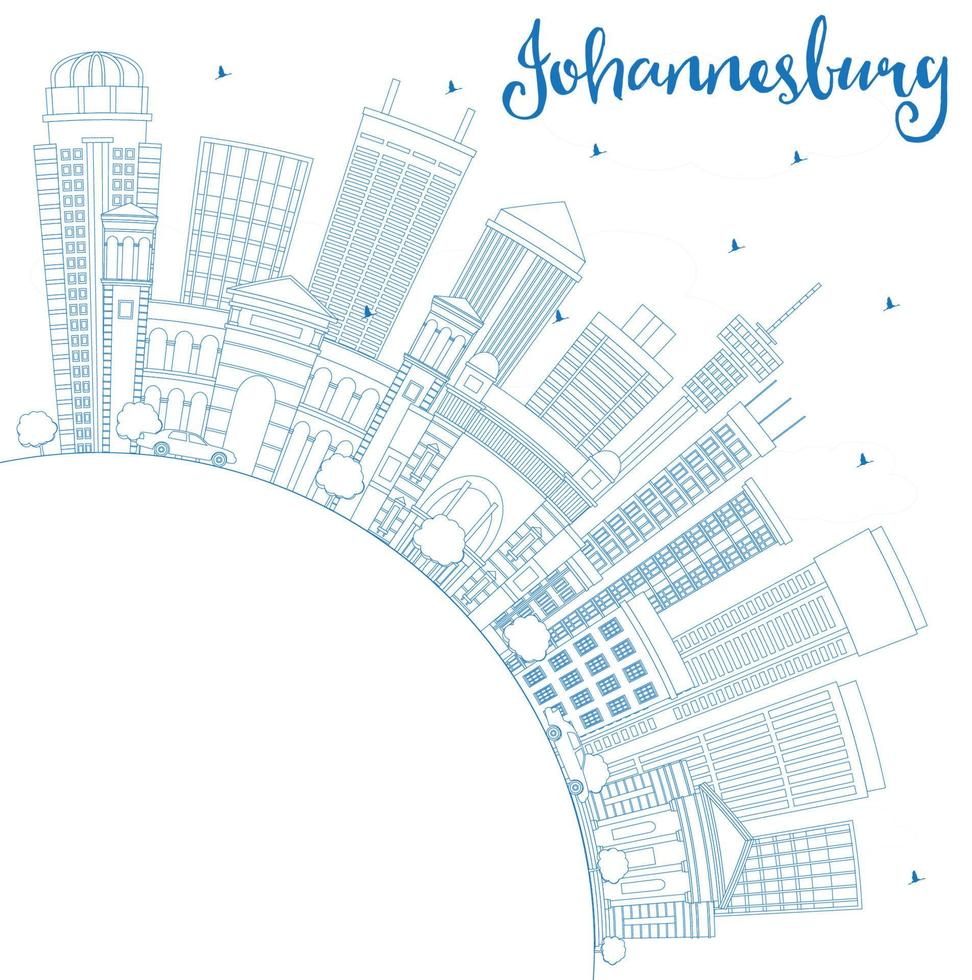 delinee el horizonte de johannesburgo con edificios azules y copie el espacio. vector