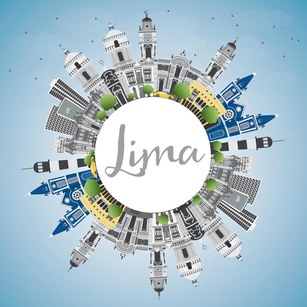 Lima Skyline with Gray Buildings, Blue Sky and Copy Space. vector