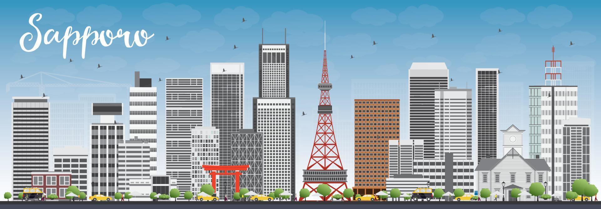 Sapporo Skyline with Gray Buildings and Blue Sky. vector