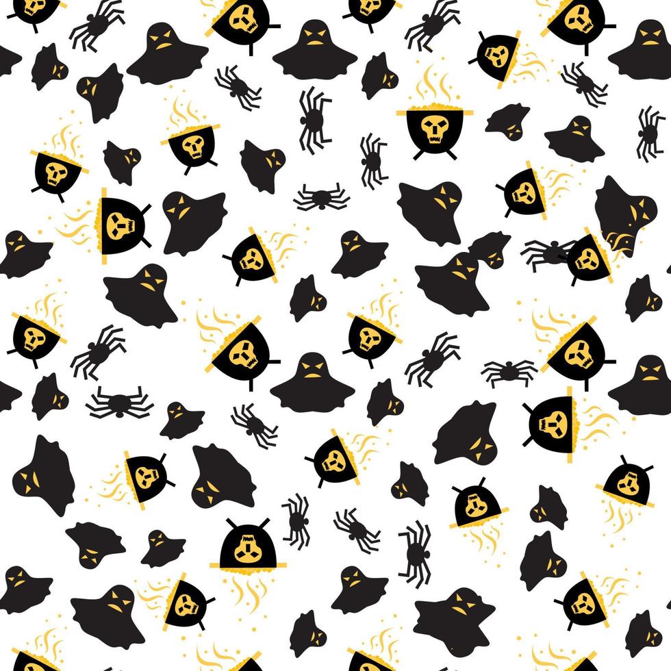 Seamless Pattern with Spider, Ghost and Cauldron. vector