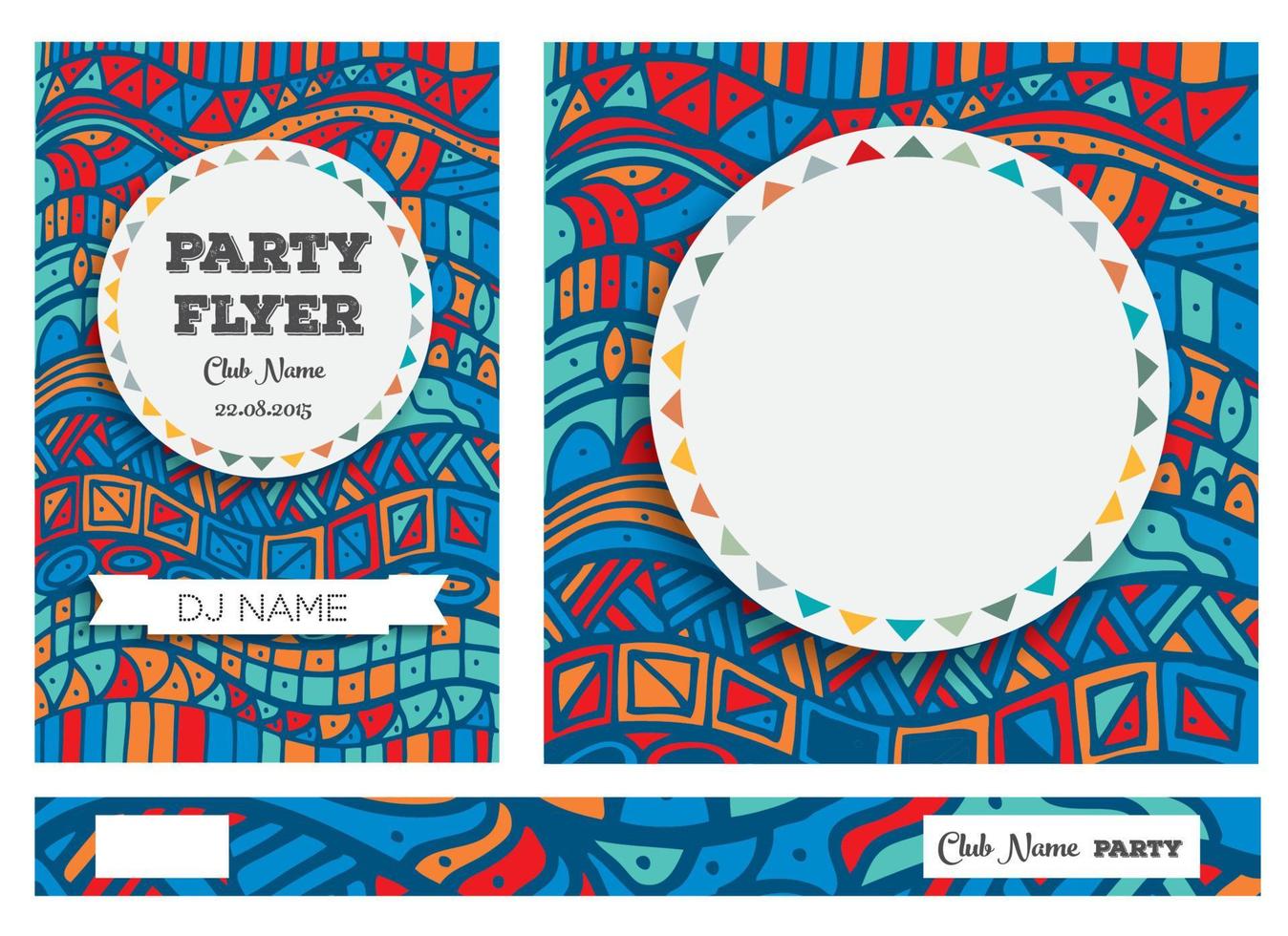 Club Flyers with copy space and hand drawn pattern. vector