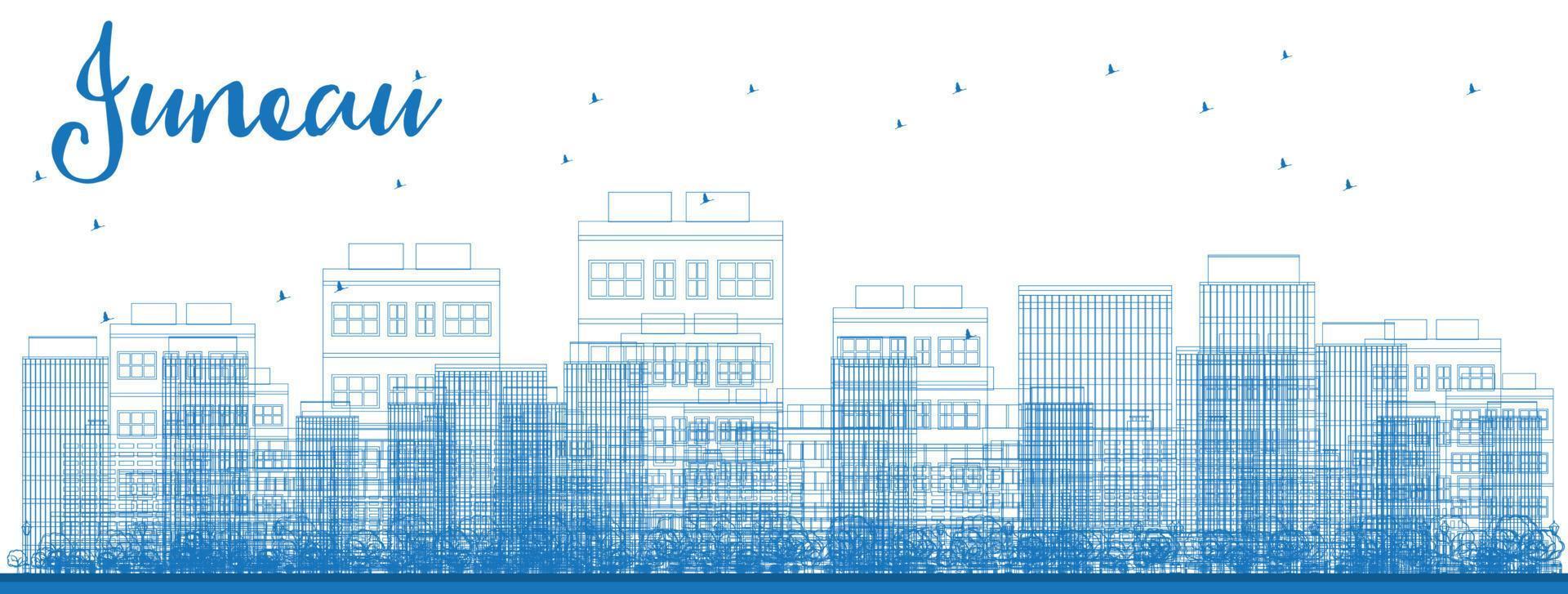 Outline Juneau Alaska Skyline with Blue Buildings. vector