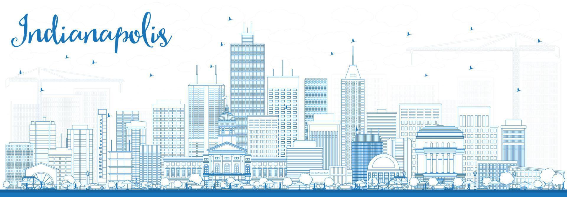 esbozar el horizonte de indianápolis con edificios azules. vector