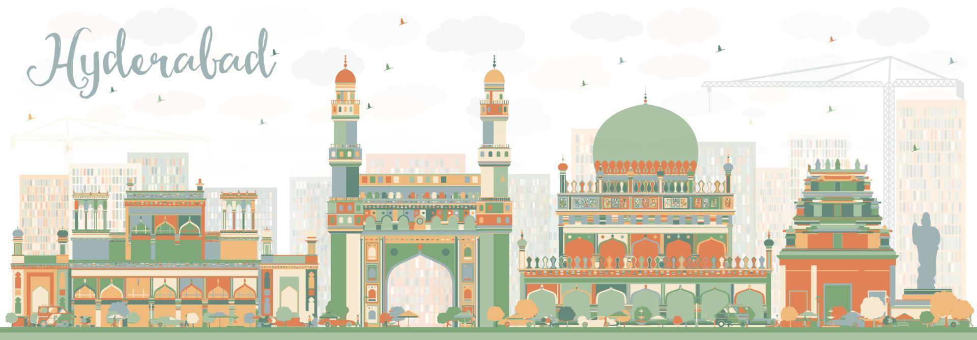 Abstract Hyderabad Skyline with Color Landmarks. vector