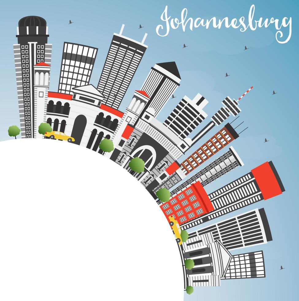 horizonte de johannesburgo con edificios grises, cielo azul y espacio para copiar. vector