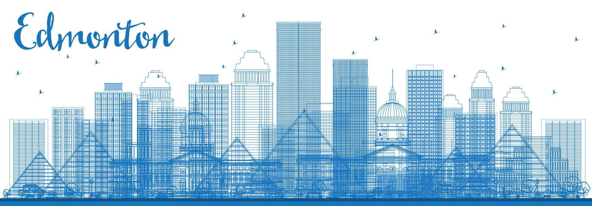 Outline Edmonton Skyline with Blue Buildings. vector