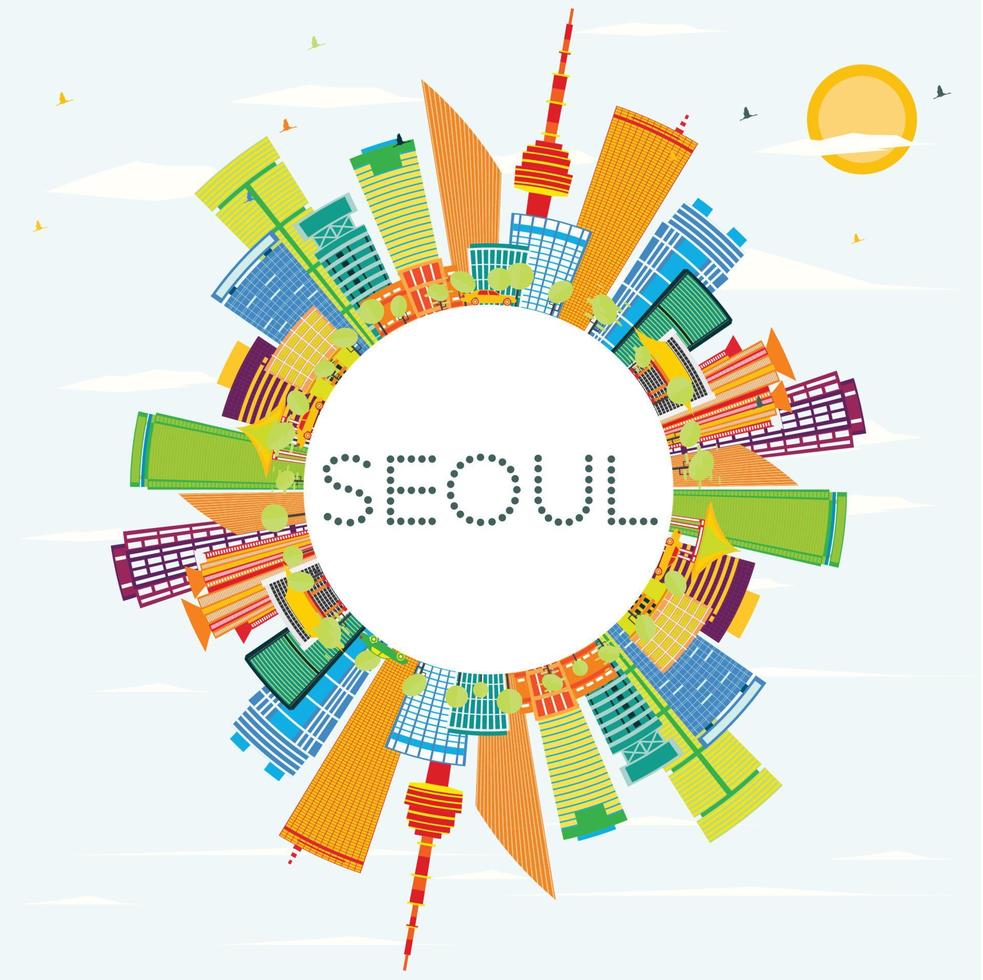 Seoul Skyline with Color Buildings and Copy Space. vector