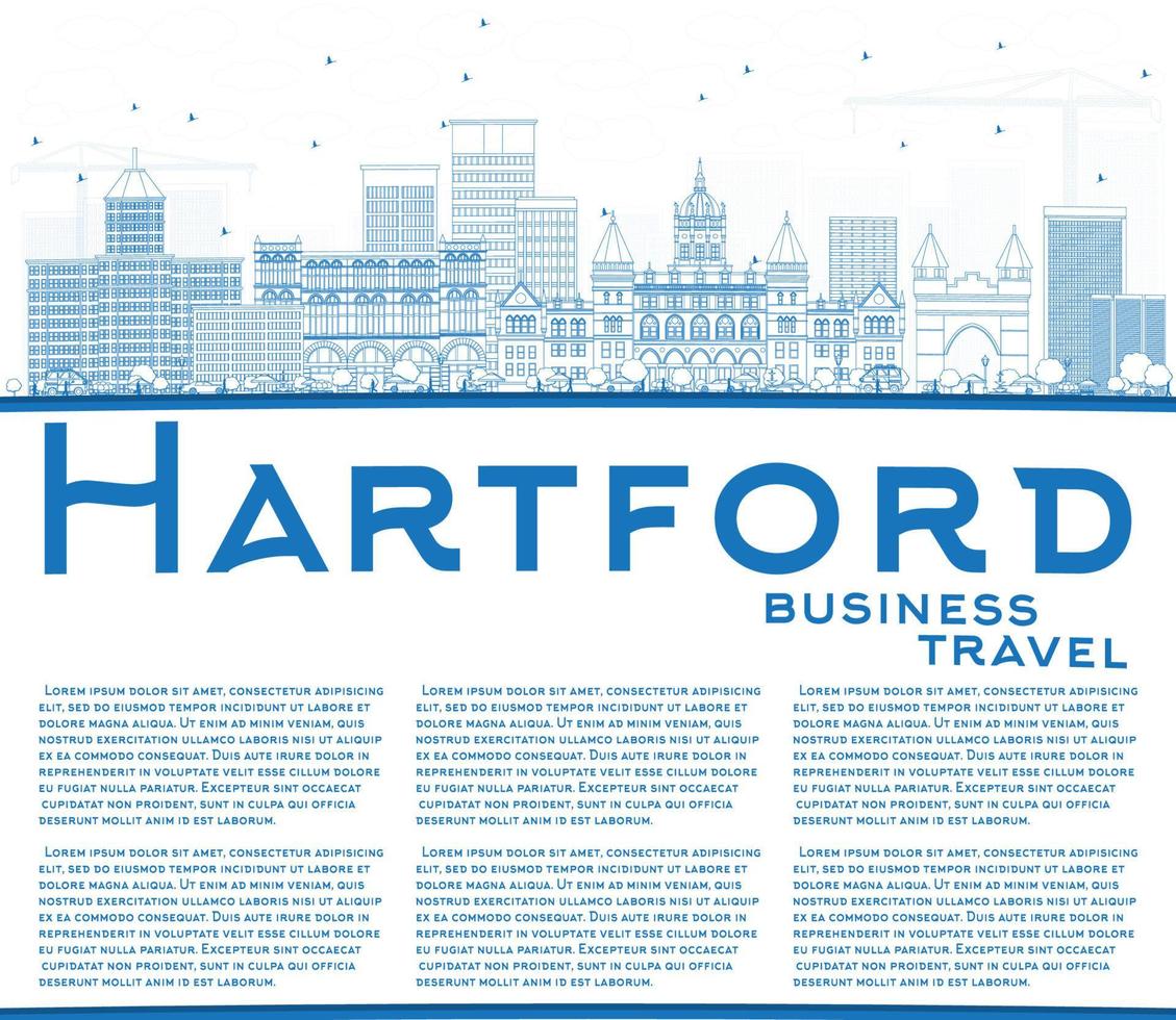 Outline Hartford Skyline with Blue Buildings and Copy Space vector