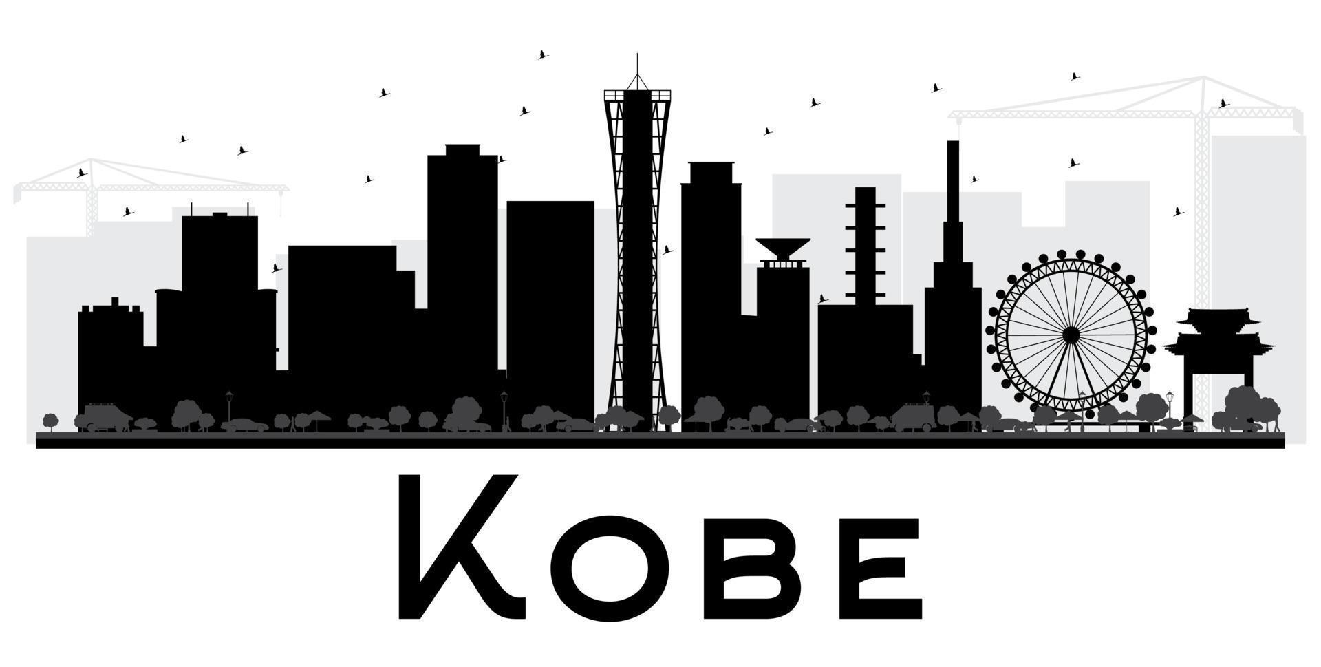 silueta en blanco y negro del horizonte de la ciudad de kobe. vector