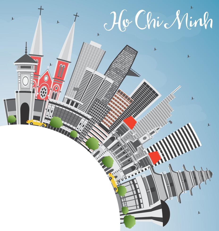 Ho Chi Minh Skyline with Gray Buildings and Copy Space. vector