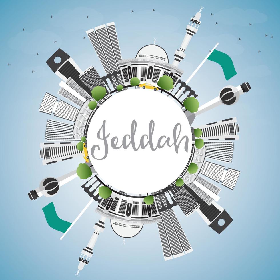 Jeddah Skyline with Gray Buildings, Blue Sky and Copy Space. vector