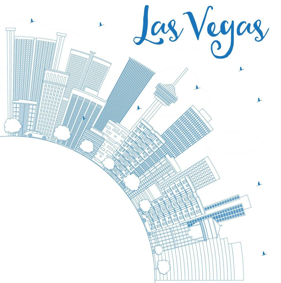Outline Las Vegas Skyline with Blue Buildings and Copy Space. vector