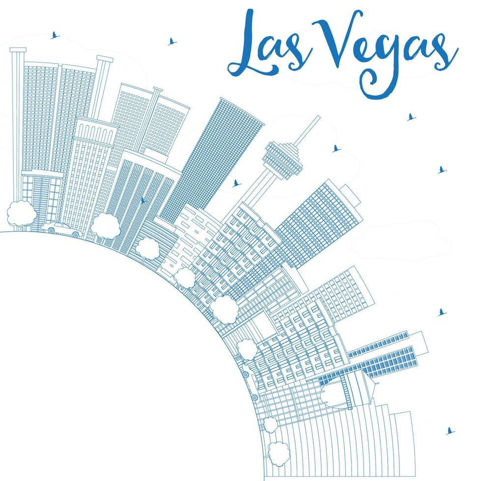 esbozar el horizonte de las vegas con edificios azules y espacio de copia. vector