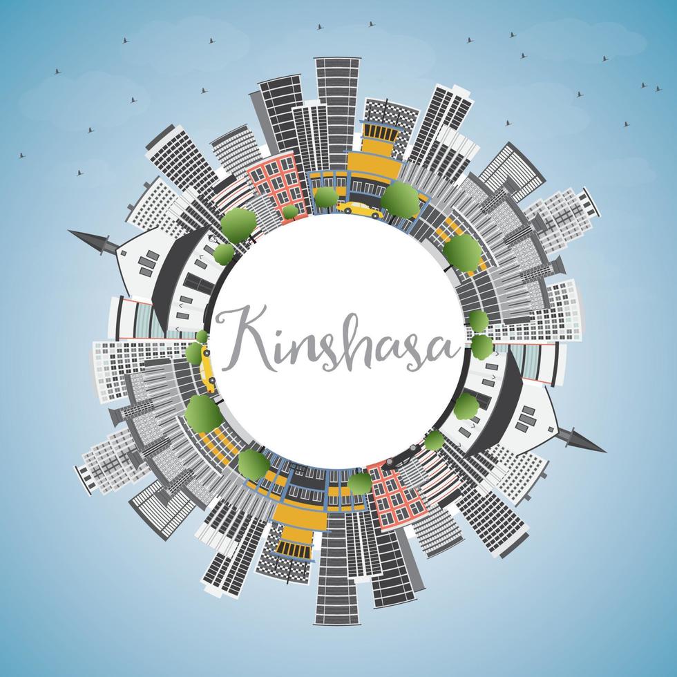 Kinshasa Skyline with Gray Buildings, Blue Sky and Copy Space. vector