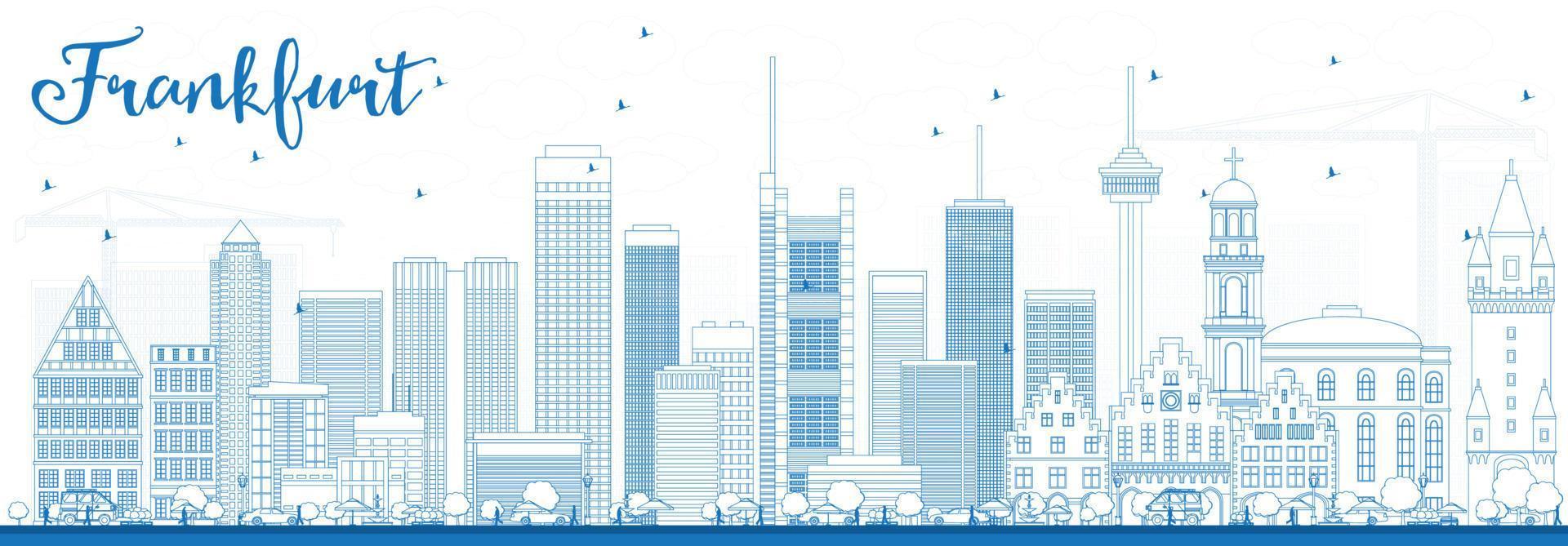 Outline Frankfurt Skyline with Blue Buildings. vector