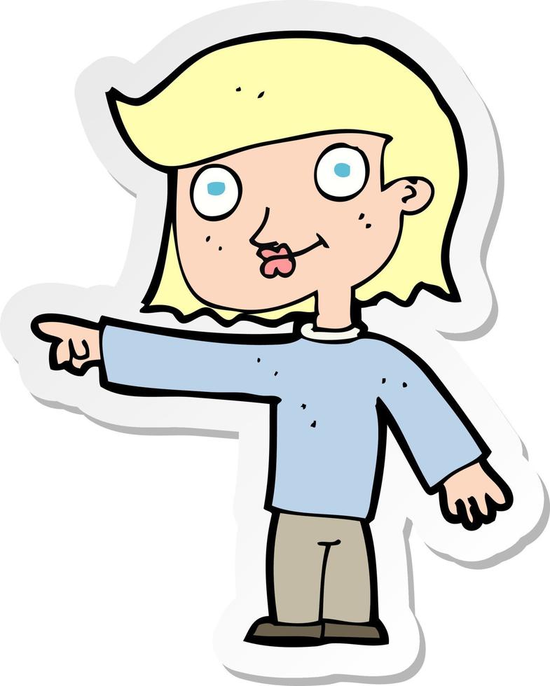 sticker of a cartoon pointing person vector