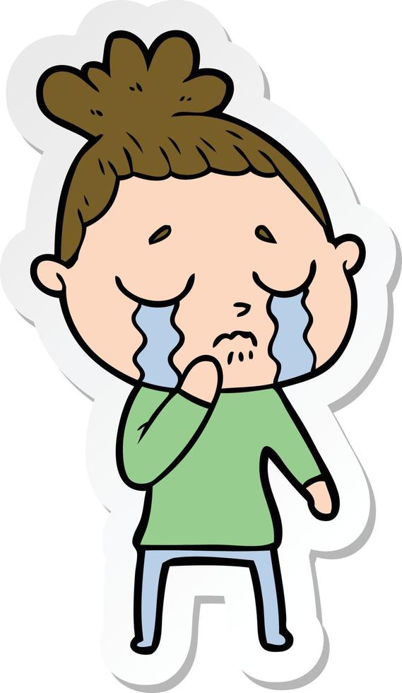 sticker of a cartoon crying woman vector