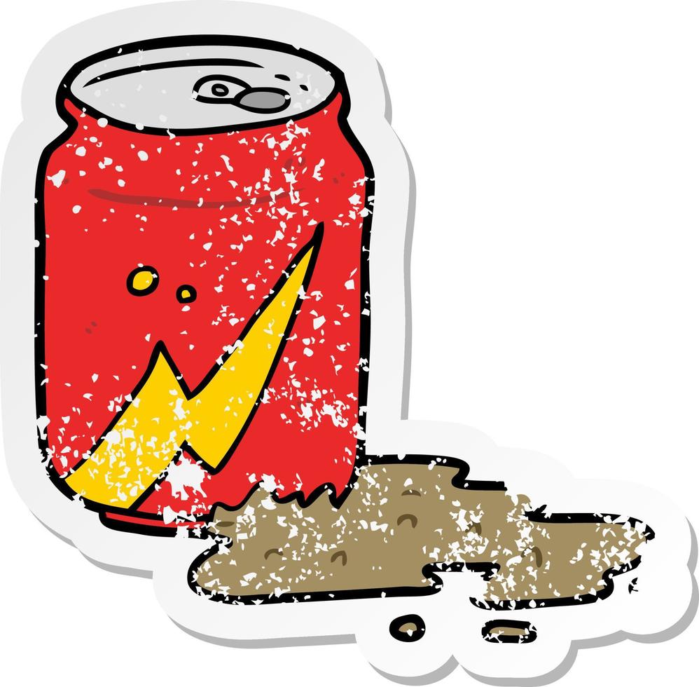 distressed sticker of a cartoon soda can vector