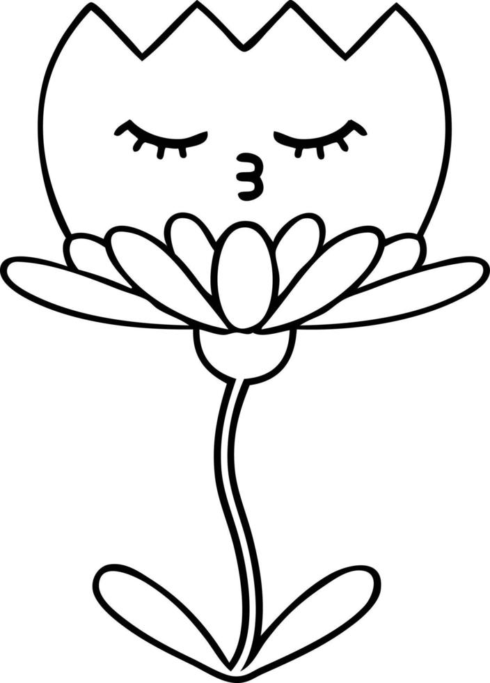 line drawing cartoon flower vector