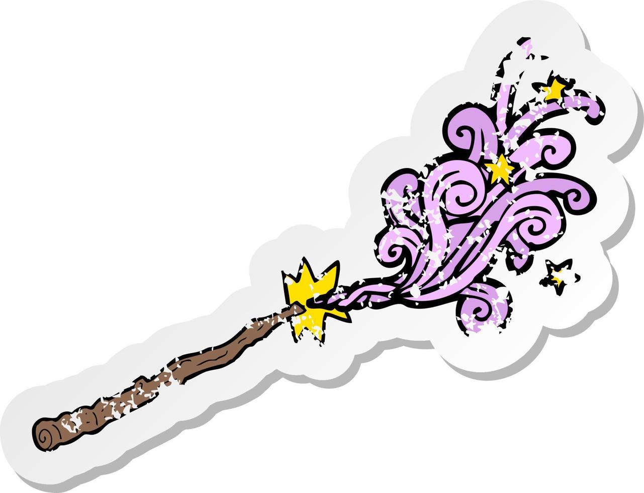 retro distressed sticker of a cartoon magic wand vector