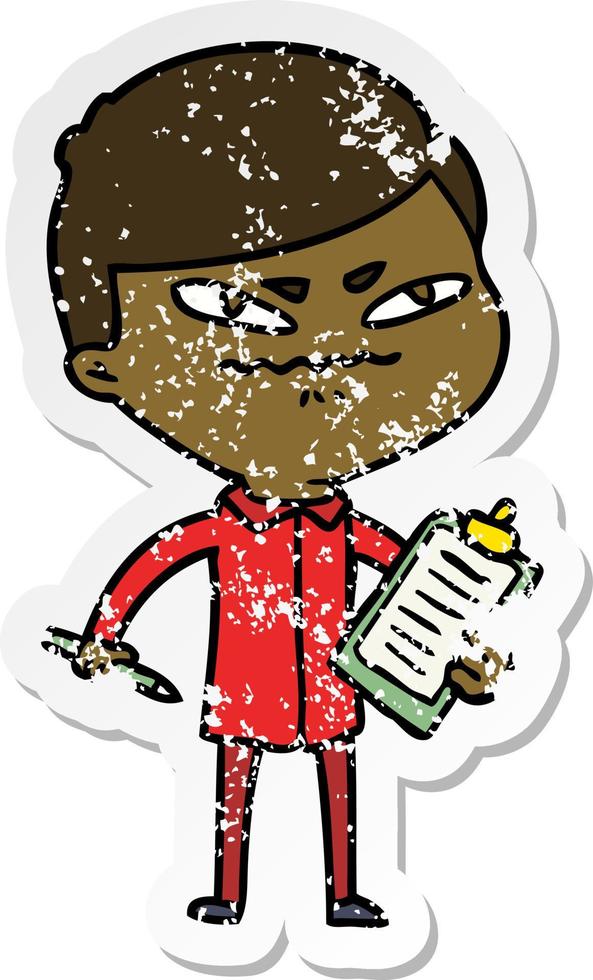 distressed sticker of a cartoon angry man vector