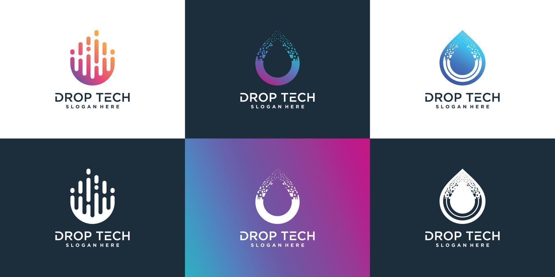 conjunto de logotipo de drop tech con vector premium de estilo único creativo