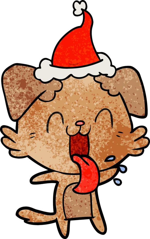 caricatura texturizada de un perro jadeante con sombrero de santa vector