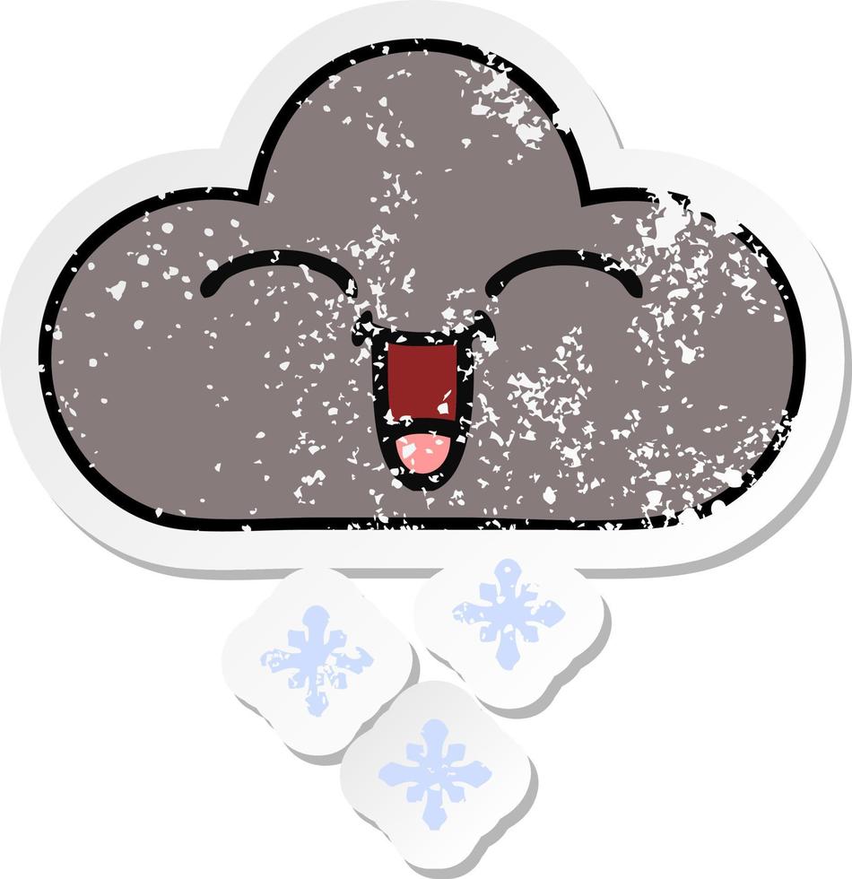 distressed sticker of a cute cartoon storm snow cloud vector