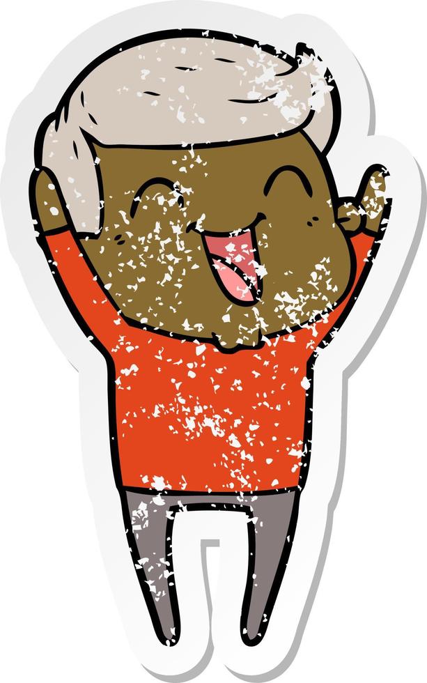 distressed sticker of a cartoon man laughing vector