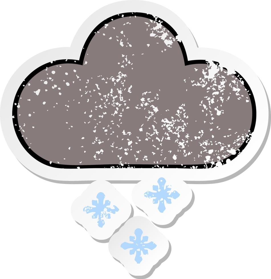 pegatina angustiada de una linda nube de nieve de tormenta de dibujos animados vector
