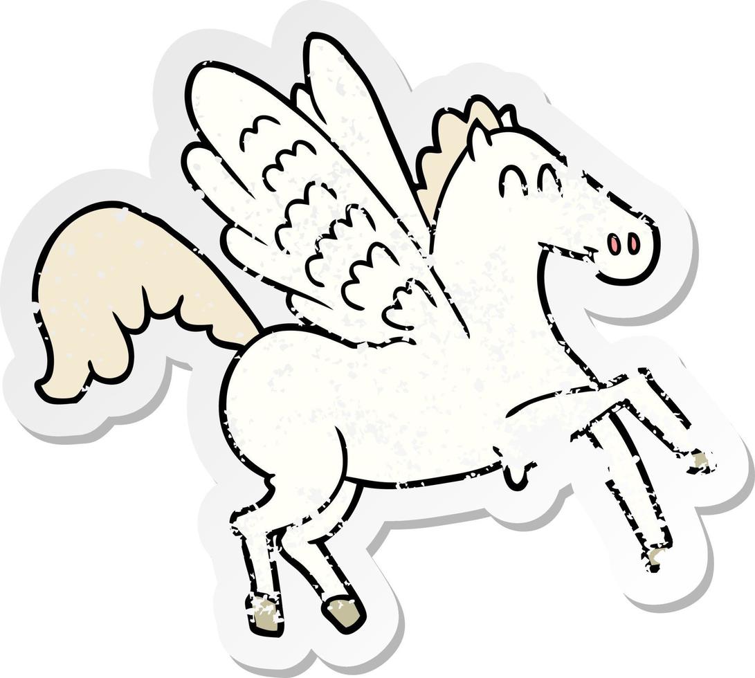 distressed sticker of a cartoon winged horse vector