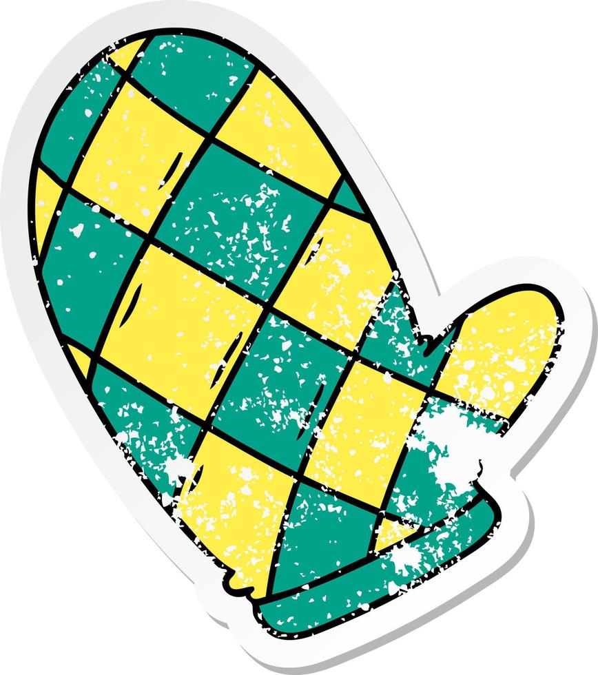 distressed sticker cartoon doodle of an oven glove vector