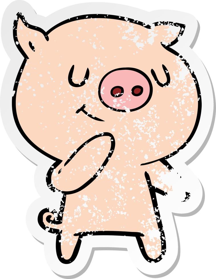 distressed sticker of a happy cartoon pig vector