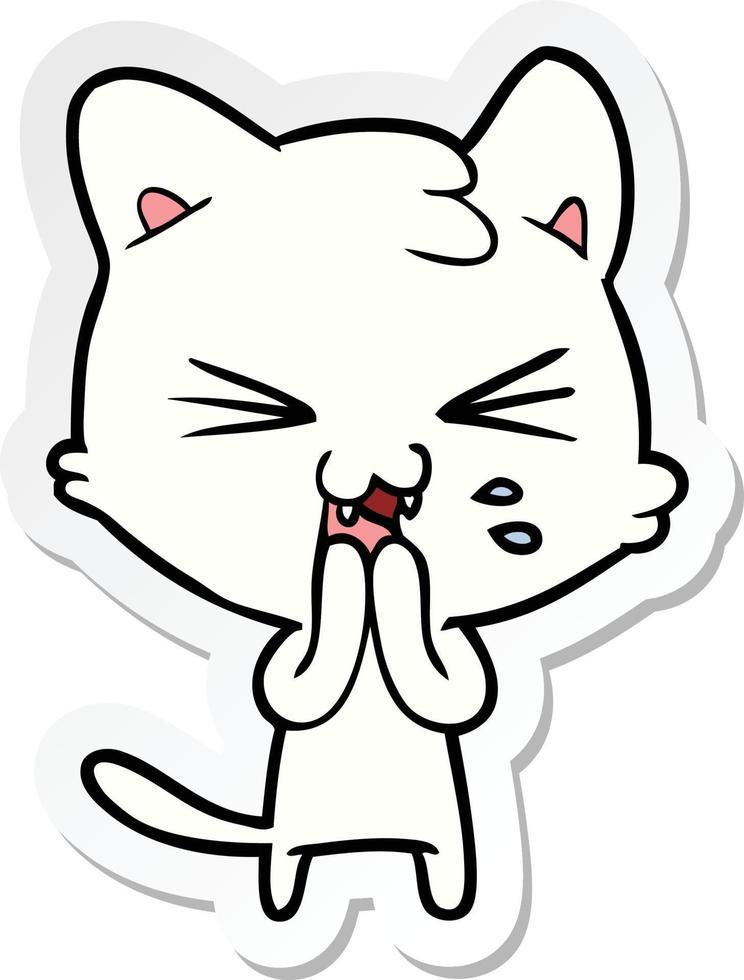 sticker of a cartoon hissing cat vector