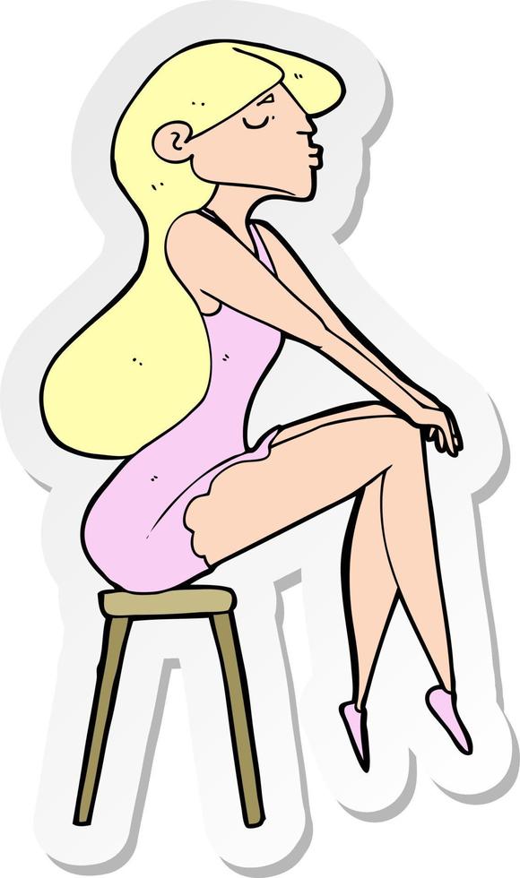 sticker of a cartoon woman sitting on stool vector