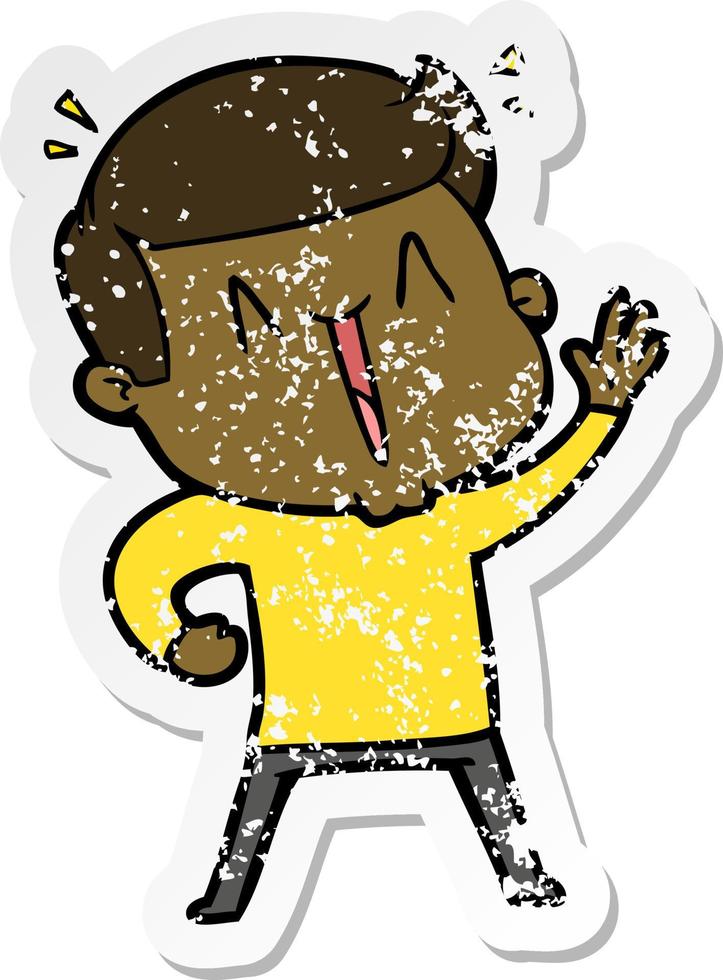 distressed sticker of a cartoon happy man vector