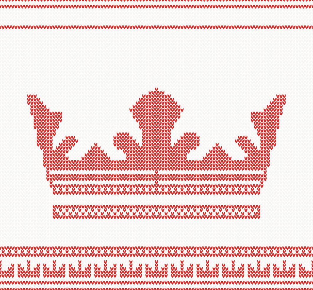 Knitted Crown Seamless Pattern in Red Color. vector