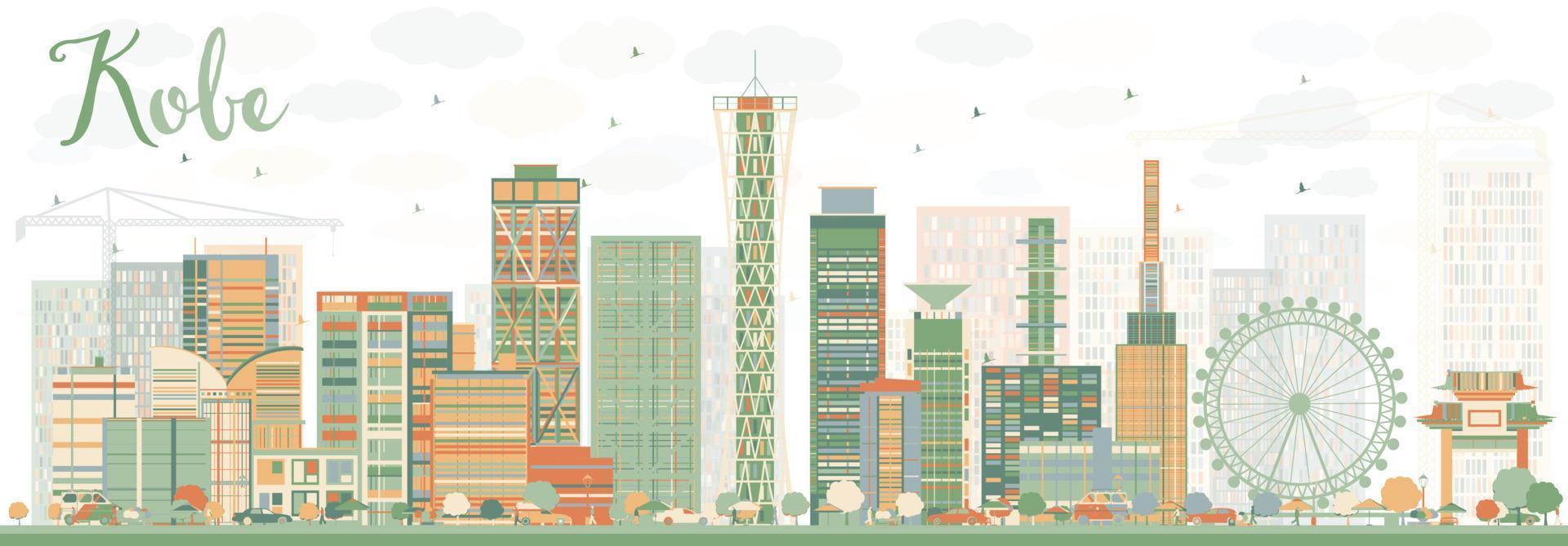 Abstract Kobe Skyline with Color Buildings. vector