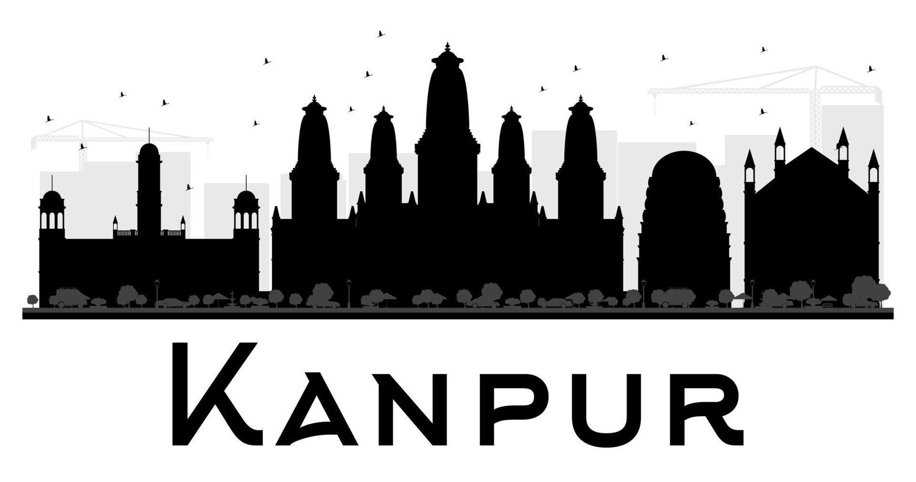 silueta en blanco y negro del horizonte de la ciudad de kanpur. vector