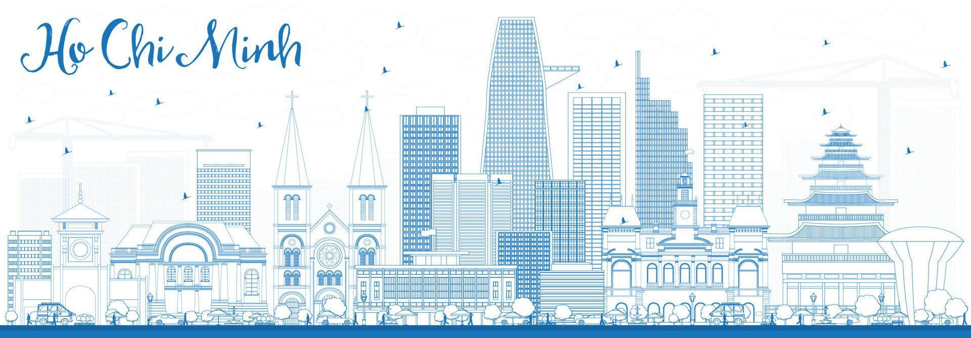 Outline Ho Chi Minh Skyline with Blue Buildings. vector